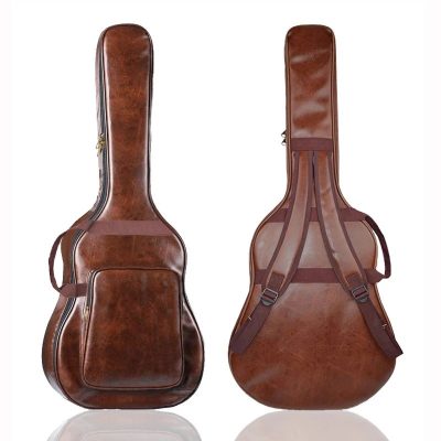 Housse Guitare Acoustique Similicuir PU, Gig Bag Rembourré 40-41 Pouces, Étanche Style Cuir Vintage Sac à Dos Couleur Marron