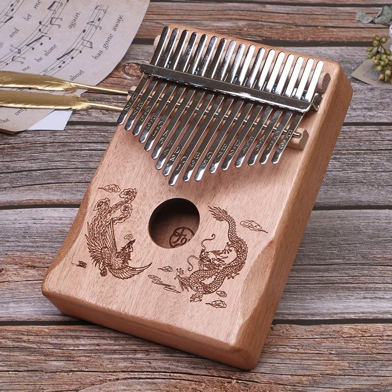 Kalimba 17 Lames en Bois Sculpté Dragon & Phénix Harmonie Modele 1