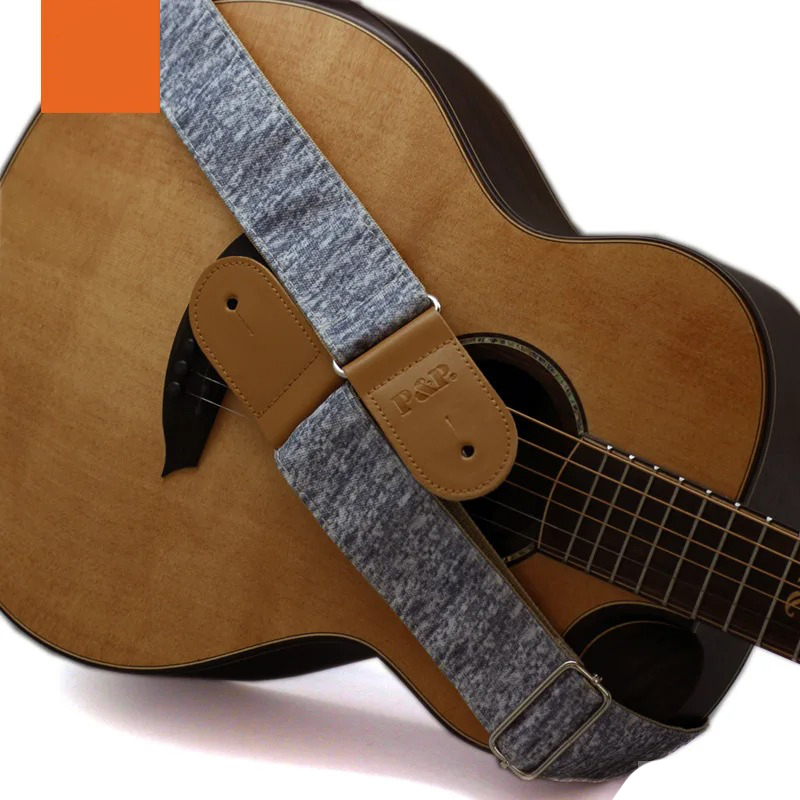 Sangle de Guitare Classique Collection Lin Naturel & Cuir Tan Couleur Noir