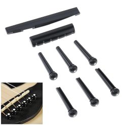 Set Sillets & Chevilles pour Guitare Acoustique - 8 Pièces (Noir ou Ivoire) Couleur Noir