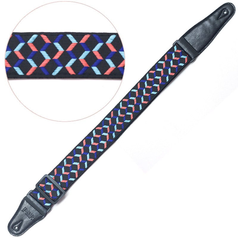 Sangle de guitare réglable - Tissu motif Jacquard en pur coton - modèle 6.jpg