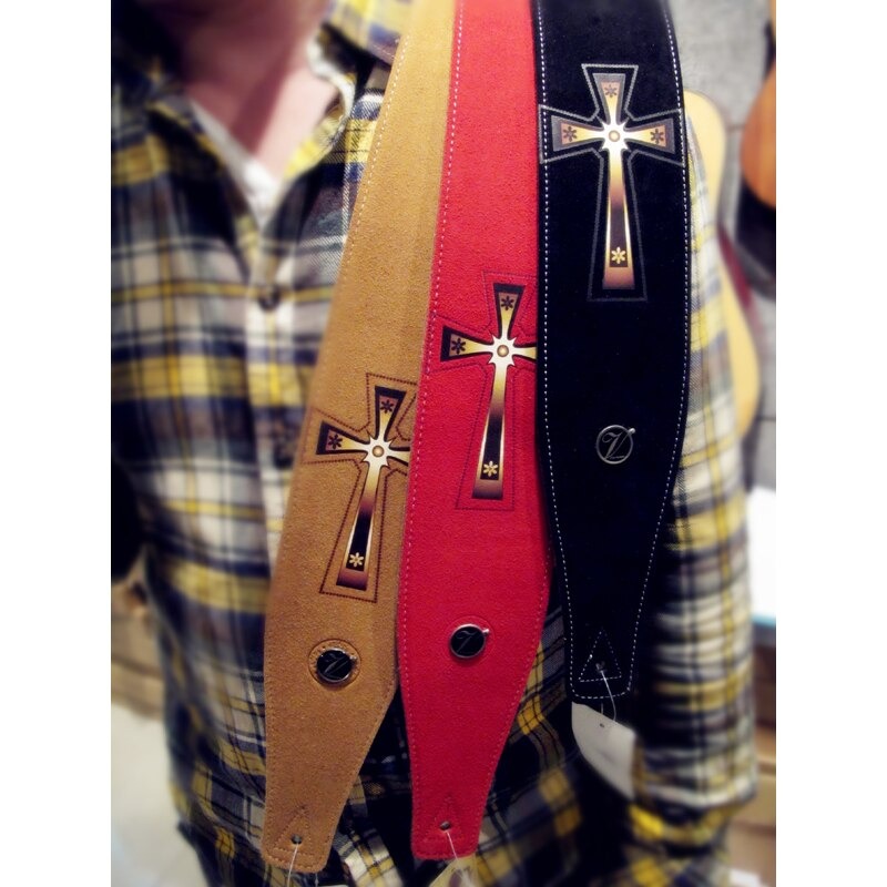 Sangle de guitare en cuir à deux couches de haute qualité - avec motif croix