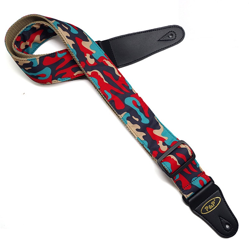Sangle de guitare acoustique - Motif camouflage rouge urbain