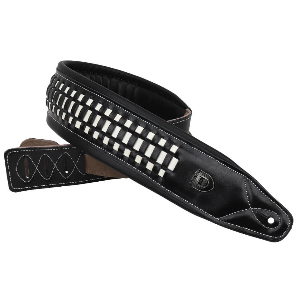 Sangle de guitare électrique en cuir tressé - modèle blanc