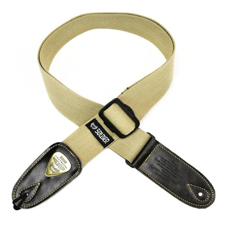 Sangle de guitare en coton avec extrémités en cuir - couleur beige