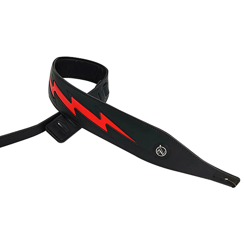 Sangle en cuir modèle éclair iconique noir sur rouge