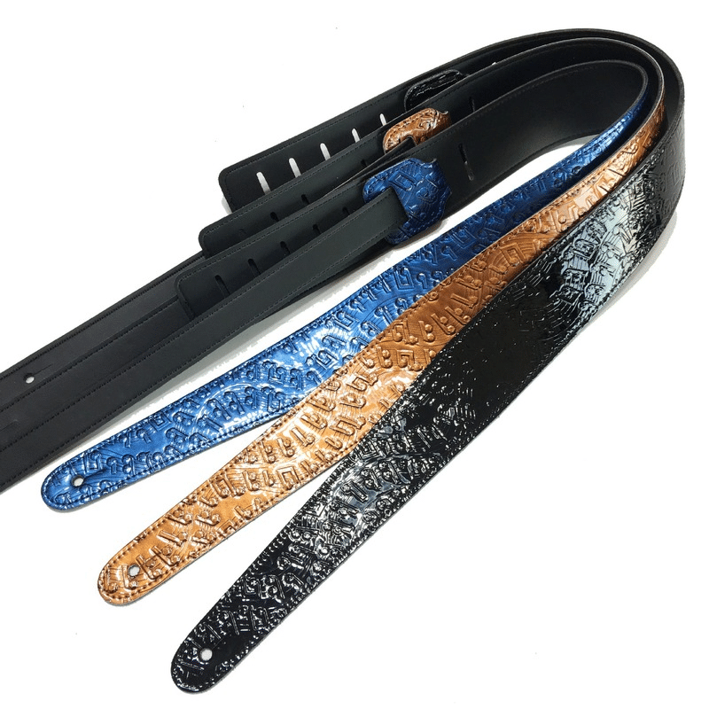 Sangles en cuir psyché pour guitare éléctrique trois couleurs au choix - détails