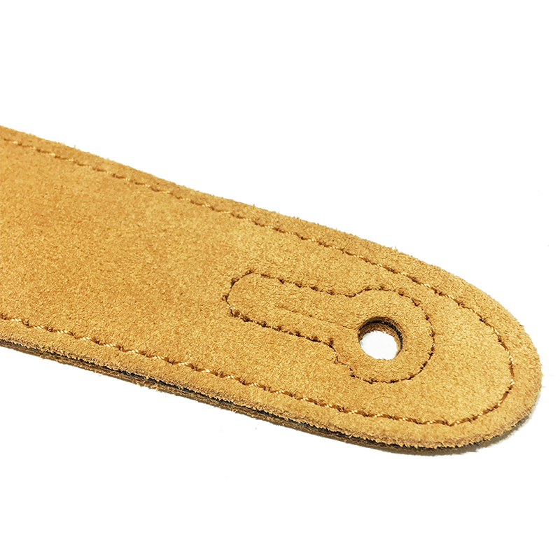 accroche sangle de guitare noir et camel en nubuck cloutée