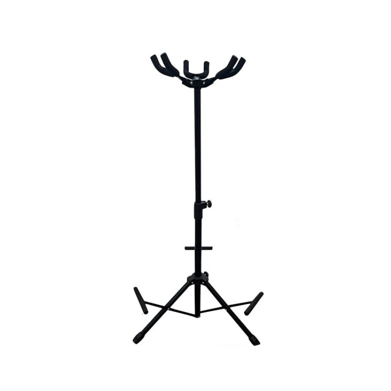 arricle porte guitare au sol trépied pilant et réglables pour 3 guitares ou 3 basses électriques modèle noir