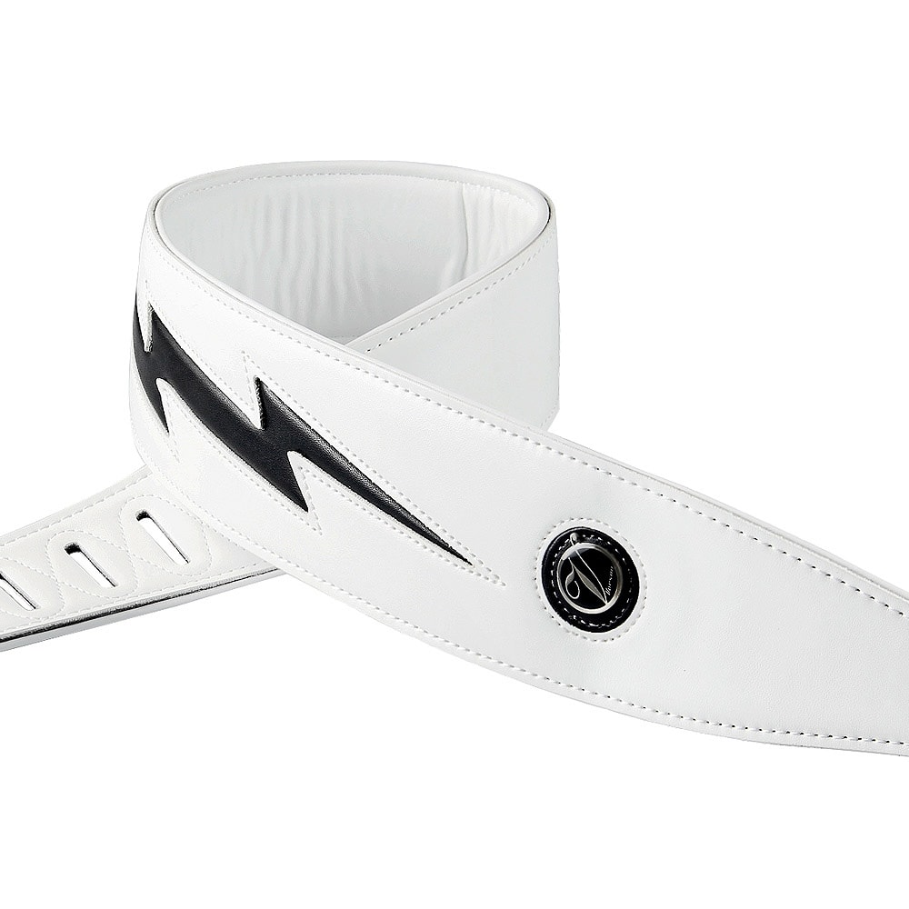 Correa de guitarra de cuero con diseño de rayo para guitarra eléctrica/acústica,disponible en dos colores - Blanco