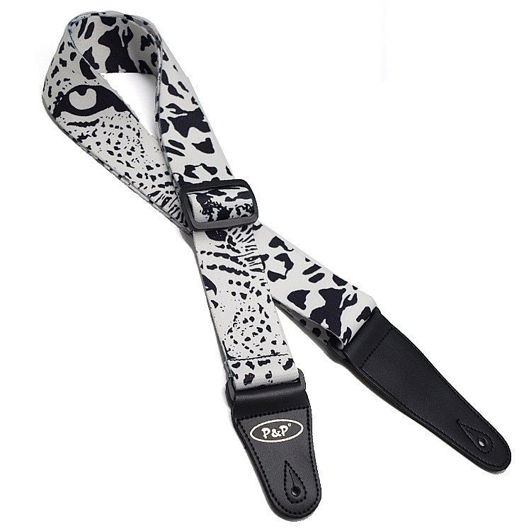 Sangle guitare électrique imprimée noir et blanc tâches