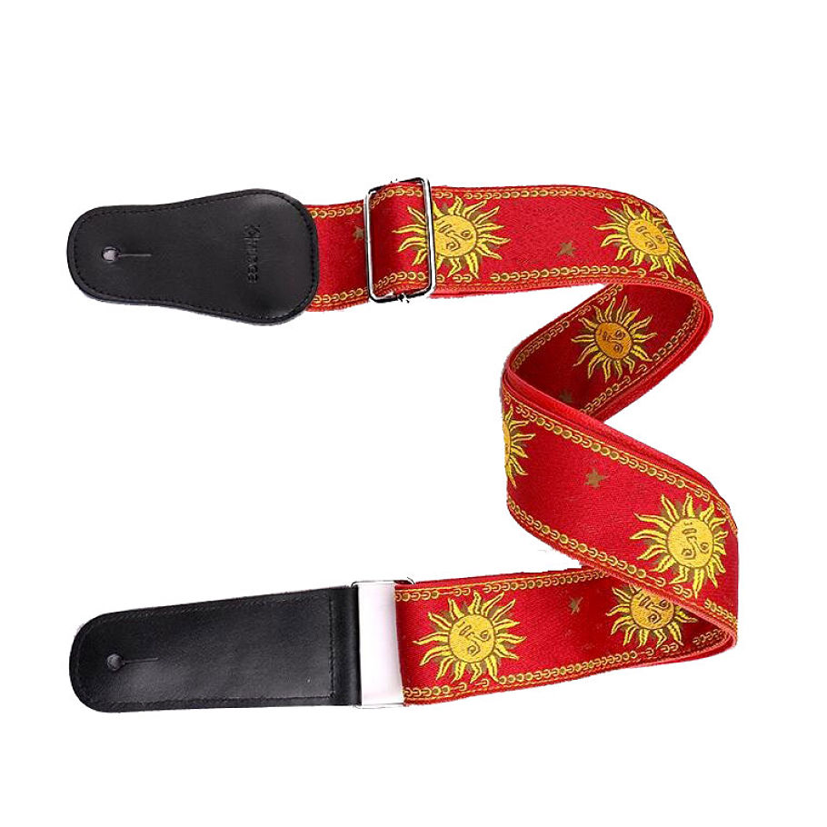 Sangle guitare électrique jacquard soleil rouge
