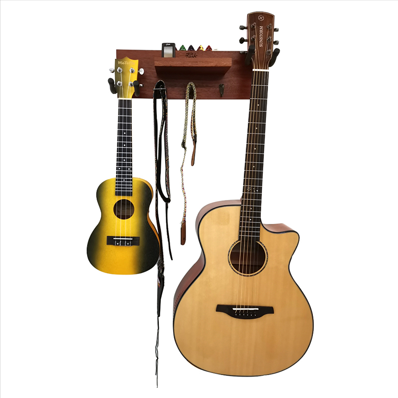 vue ensemble du Support mural de guitare Complet avec 2 crochets rotatifs en caoutchouc