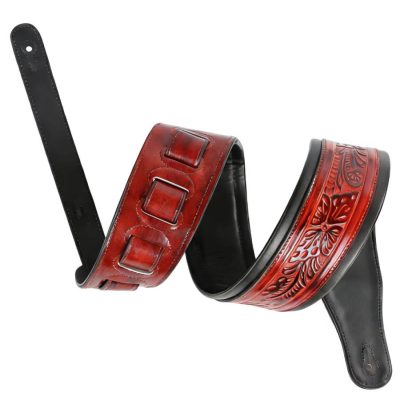 Magnifiquqe Sangle de Guitare en Cuir Artisanale Patine Bourbon Prestige