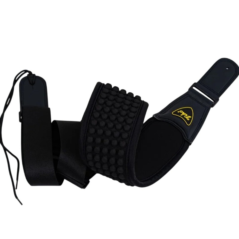 Sangle de basse Black Cushion noire, épaulière rembourrée à picots en relief et extrémités en simili cuir